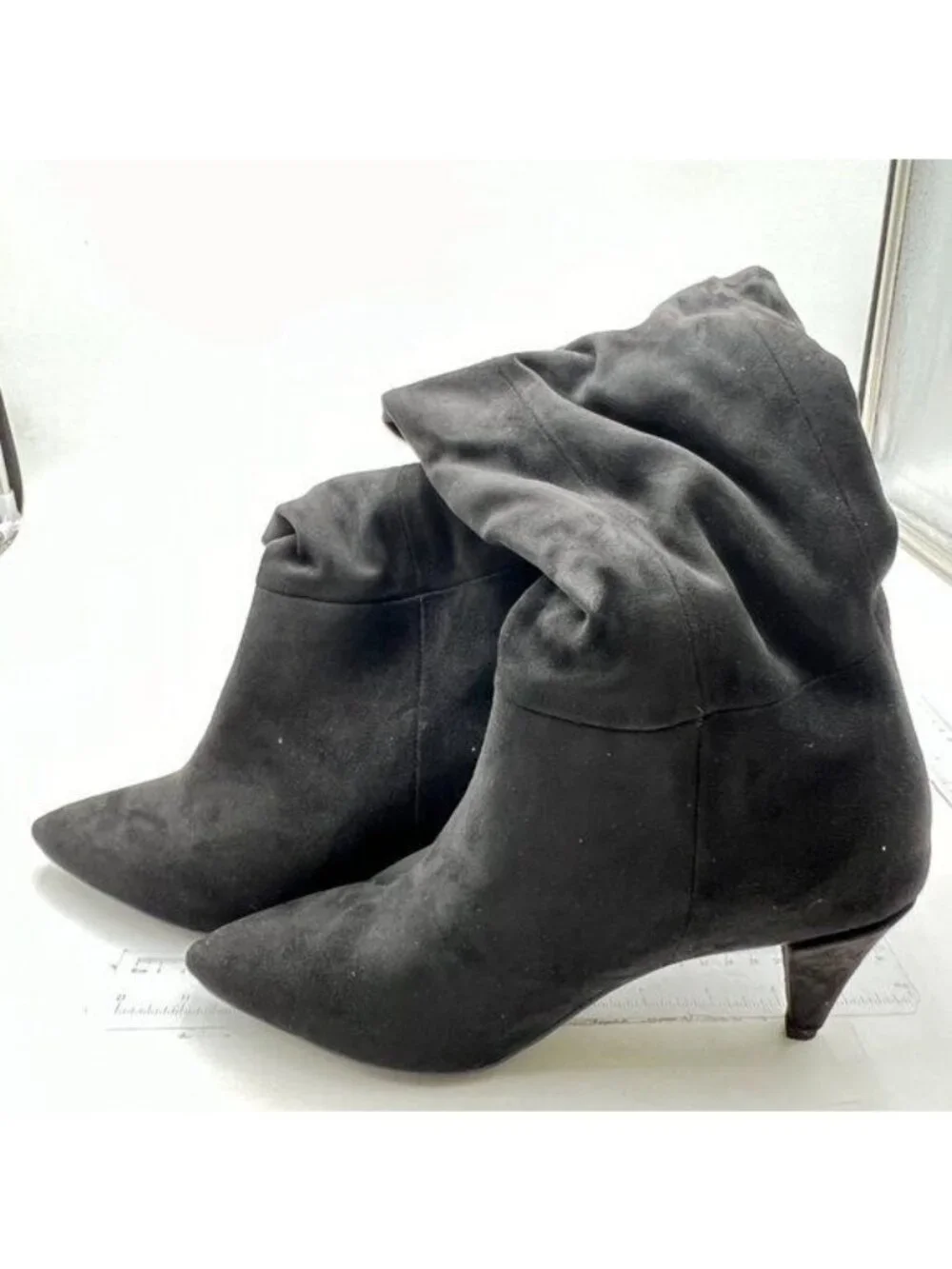 Womens Knee High Boots Wide Calf Kitten Heel Pointed Toe Suede Long Boots